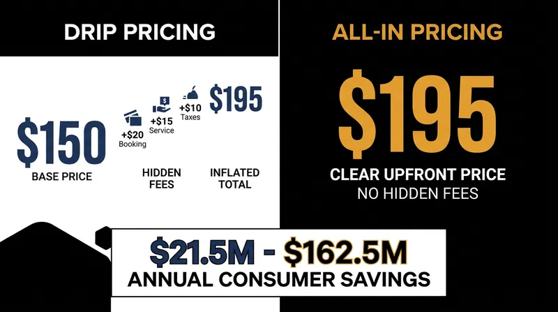 Comparing the legacy drip pricing model against the new all-in transparency mandate.