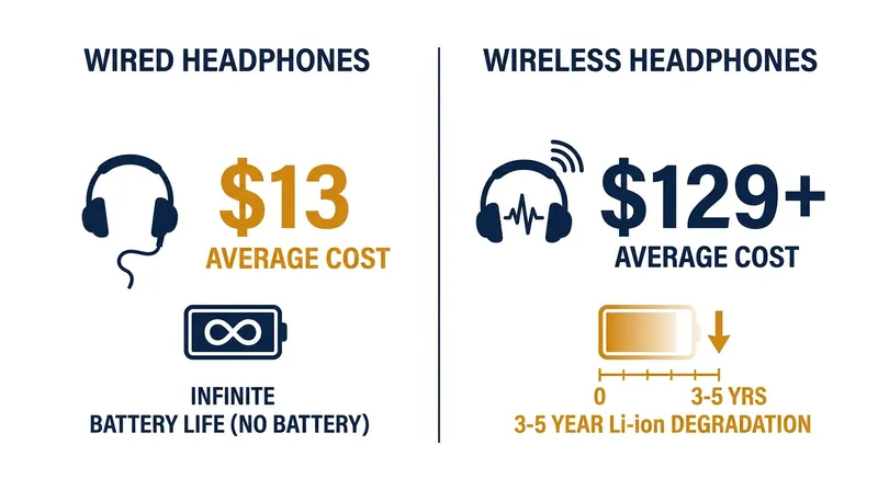 Wired headphones offer infinite battery life and a significantly lower replacement cost compared to True Wireless Stereo earbuds.