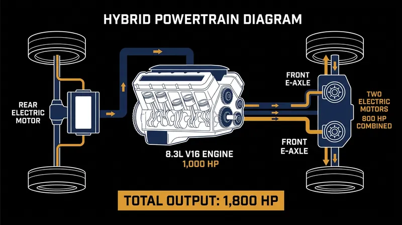 The Tourbillon combines a naturally aspirated V16 with three electric motors to achieve its 1,800-horsepower output.