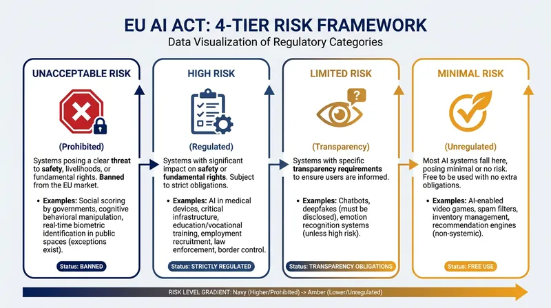 The EU AI Act categorizes artificial intelligence systems into four distinct risk tiers.