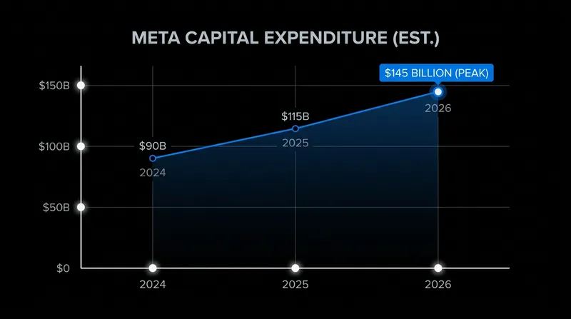 Meta's capital expenditure is projected to reach up to $145 billion in 2026, driven entirely by AI infrastructure.