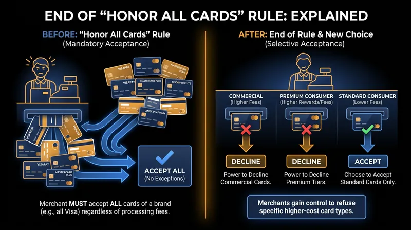 Merchants will gain the right to decline high-cost premium rewards cards while continuing to accept standard cards.
