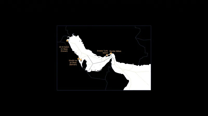 The geographic distribution of the latest US strikes and Iran's claimed retaliatory targets.