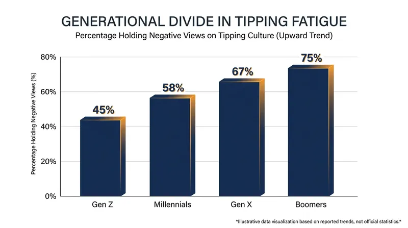 While younger generations tip less frequently, older generations hold the most negative views regarding tip creep.