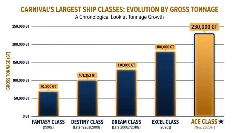 The steady growth of megaship tonnage over the last three decades.