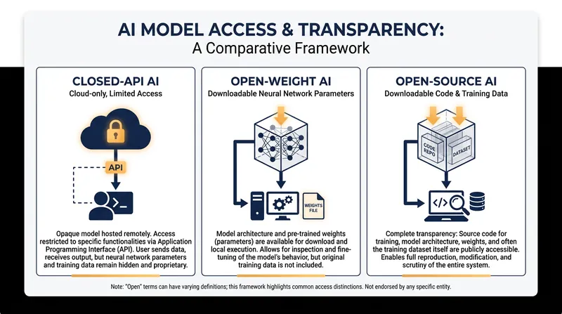 Understanding the difference between proprietary API access and downloadable open-weight models.
