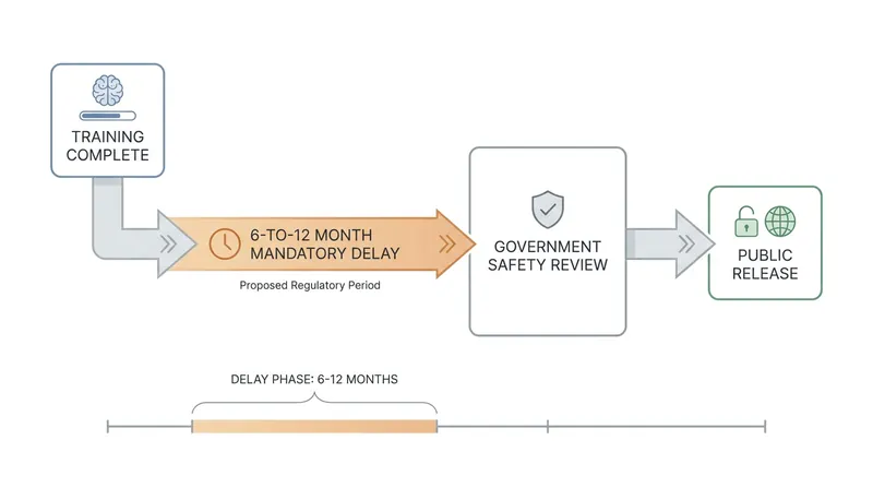 How the proposed mandatory safety review period would delay the release of open-weight models.