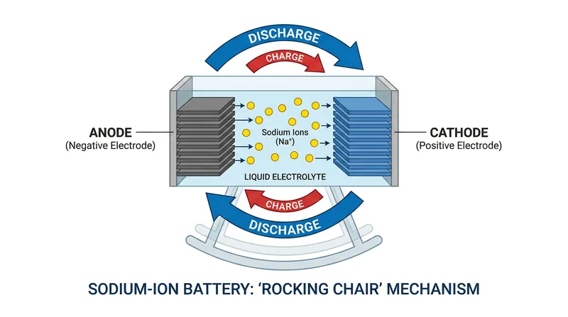Sodium-ion batteries operate on the same electrochemical principles as lithium-ion, but use larger, more abundant sodium ions as the charge carrier.