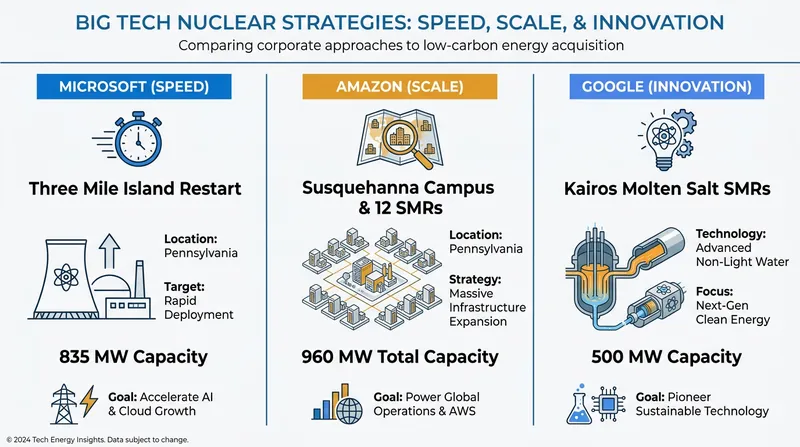 Microsoft, Amazon, and Google are taking divergent paths to secure nuclear energy for their cloud infrastructure.