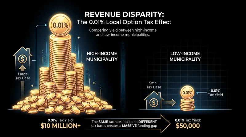 The equity gap: How identical tax rates yield vastly different revenues depending on a city's wealth.