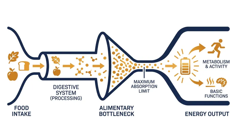 The alimentary limit dictates the maximum rate at which the gut can absorb calories and convert them into energy.