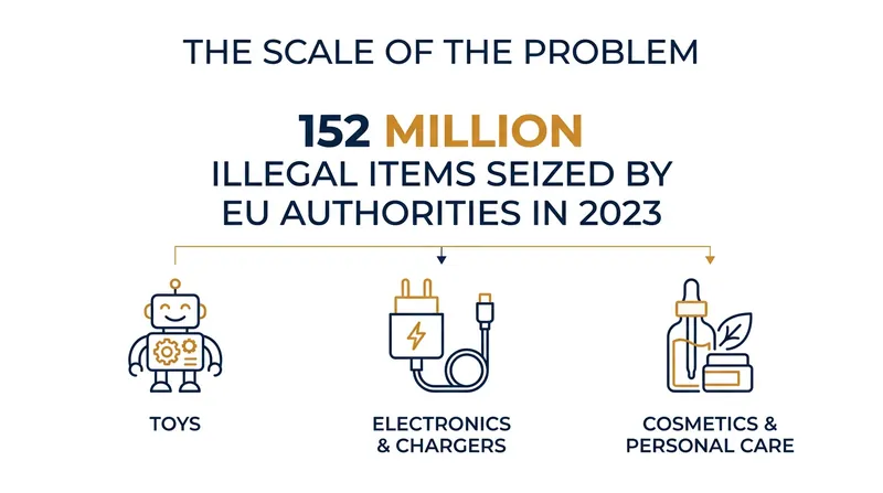 EU authorities are seizing millions of non-compliant items, from choking hazards to fire-prone electronics.