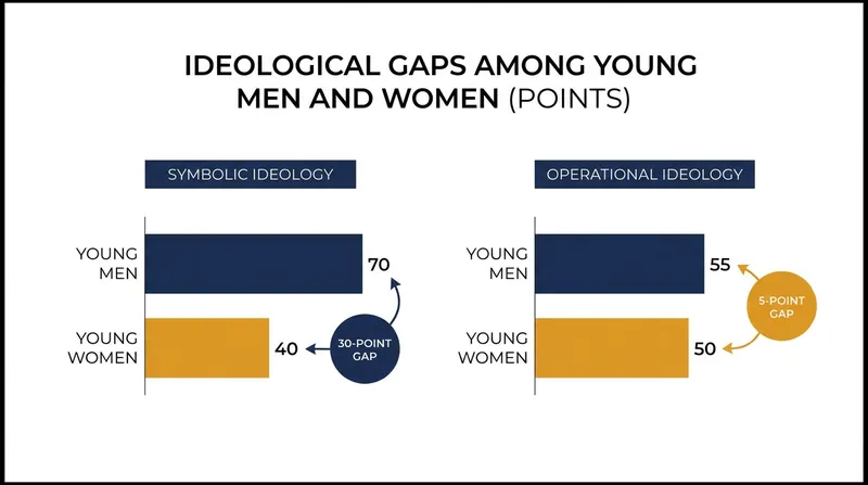 While the gap in political labels is massive, young men and women still share similar views on many specific policies.