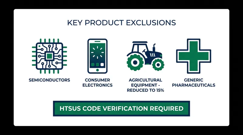 The administration has carved out specific exemptions for critical technology, machinery, and healthcare products.
