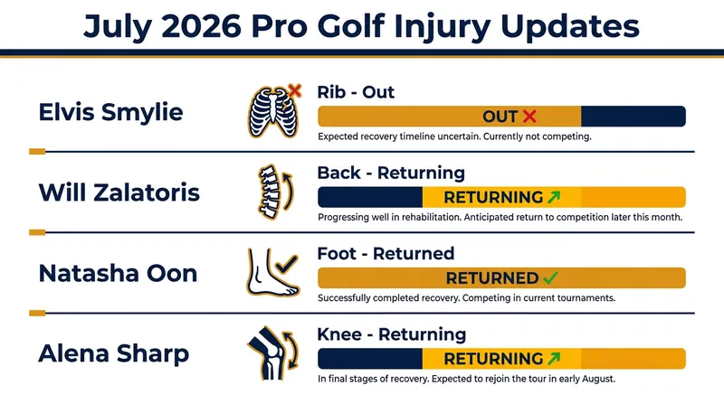 A snapshot of key injury statuses across the global professional golf tours in July 2026.
