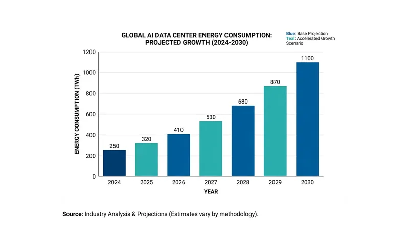 Global energy demand from AI infrastructure is projected to surge through the end of the decade.