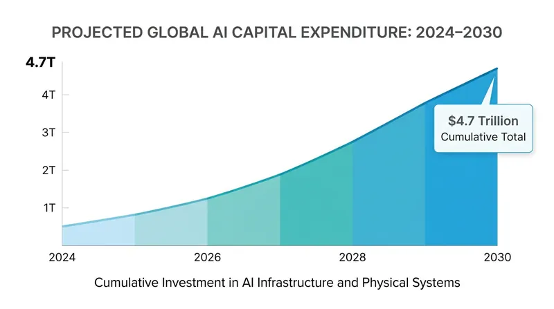 UBS projects cumulative global AI capital expenditure to reach $4.7 trillion by 2030, driving demand for physical infrastructure.