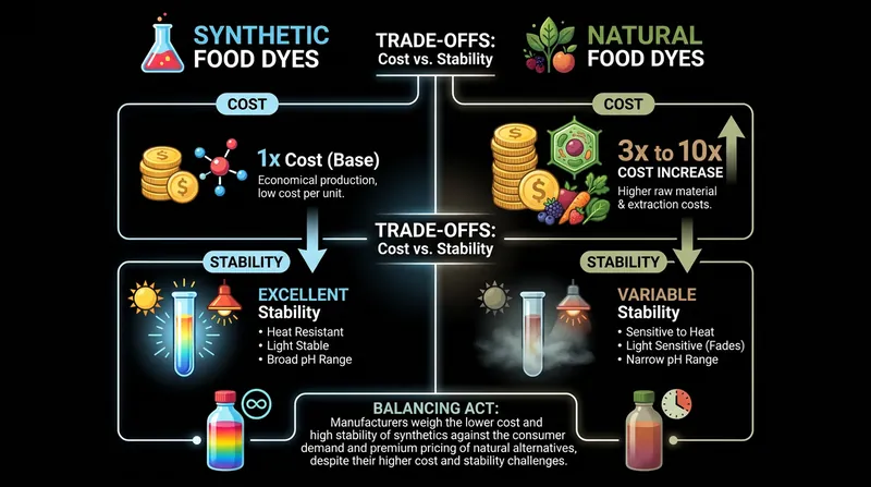 Natural dyes present significant cost and stability challenges for food manufacturers.