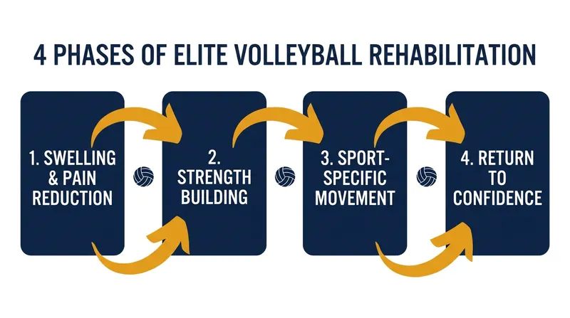 Modern sports medicine emphasizes a four-phase progression to ensure athletes return not just cleared, but confident.