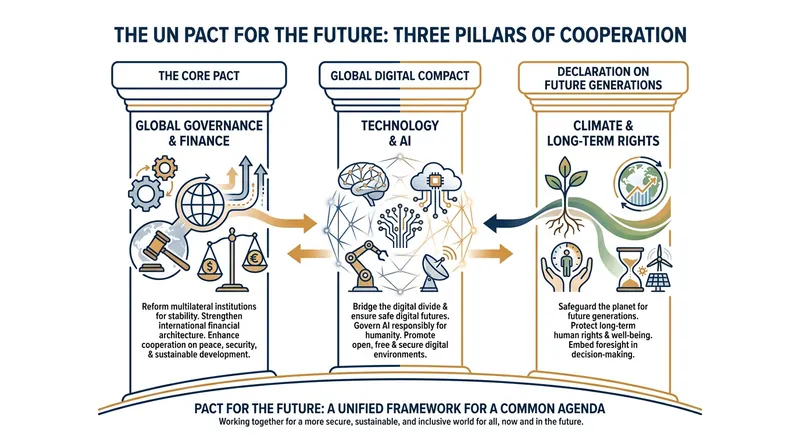 The Pact is structured around three core documents addressing governance, technology, and future rights.
