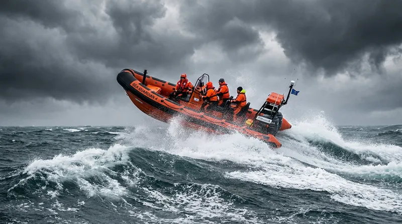 Safety teams executed a complex 30-minute recovery operation to stabilize the injured helmsman and right the capsized vessel.