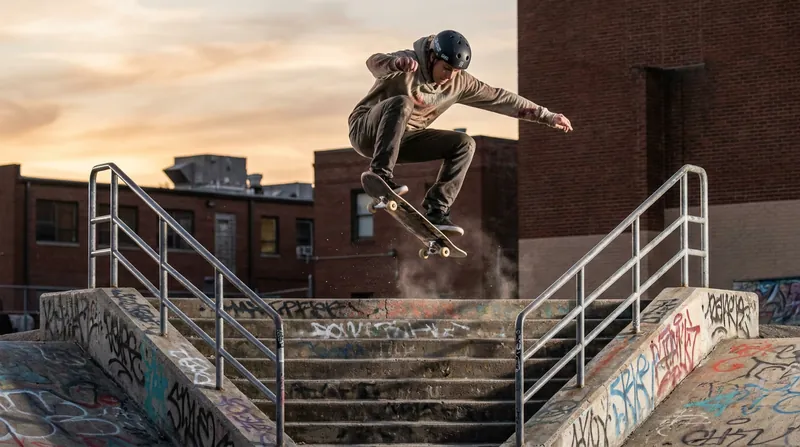 Street skateboarding places immense biomechanical stress on the knees, requiring explosive strength to generate pop and absorb hard landings.