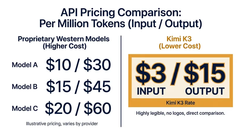While priced as a premium open-weight model, Kimi K3 significantly undercuts Western enterprise APIs.