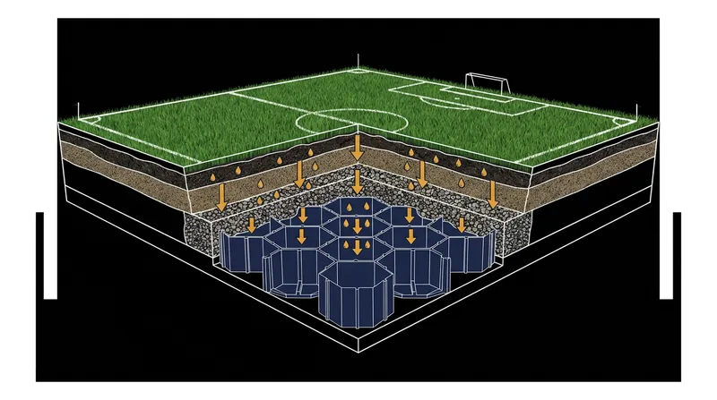 Subterranean modular drainage systems capture and store stormwater, preventing flash floods and providing water for future irrigation.