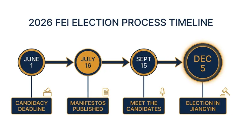 The timeline leading up to the December 2026 FEI Presidential Election.