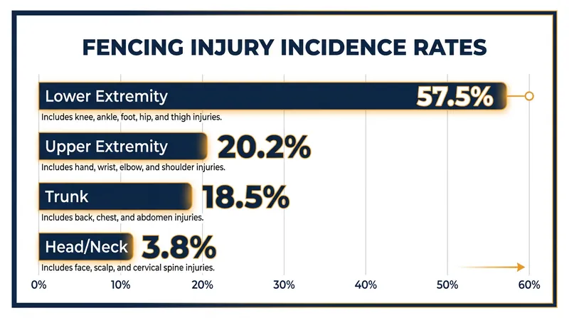 Over half of all fencing injuries affect the lower extremities, driven by the sport's demanding footwork.