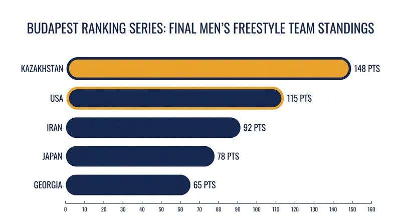 Kazakhstan secured the overall men's freestyle team title in Budapest with 148 points.