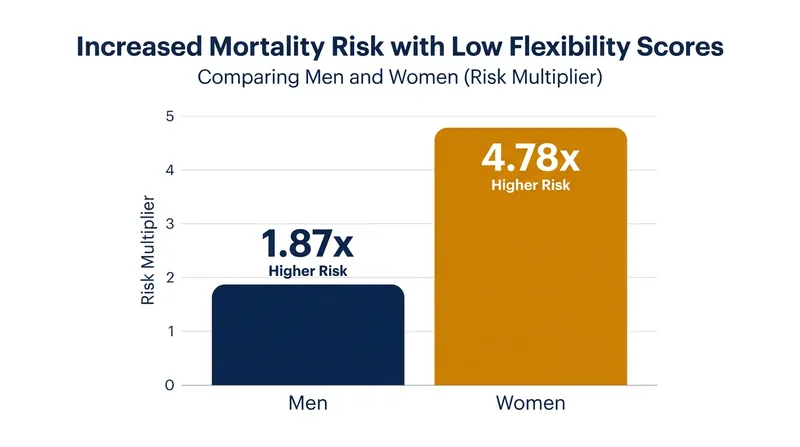 Women in the lowest flexibility tier faced a nearly fivefold increase in premature mortality risk compared to highly flexible women.