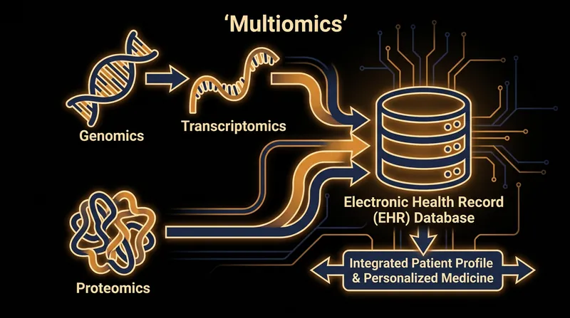 Multiomics data allows researchers to trace the biological pathway from a genetic mutation to active protein expression.