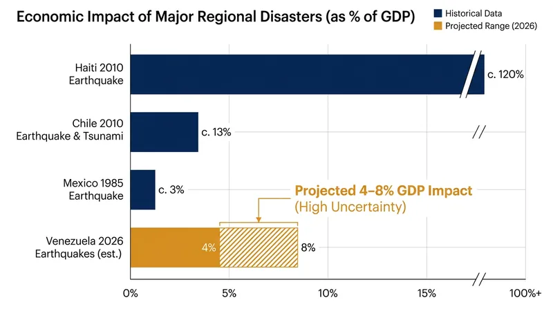The economic toll of the earthquakes is estimated to reach up to 8% of Venezuela's GDP.