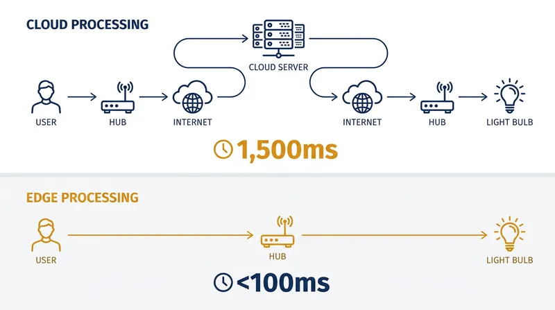 Edge computing eliminates the round-trip to remote servers, dramatically reducing latency.