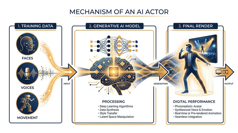How generative AI models synthesize human performance data to create a digital actor.