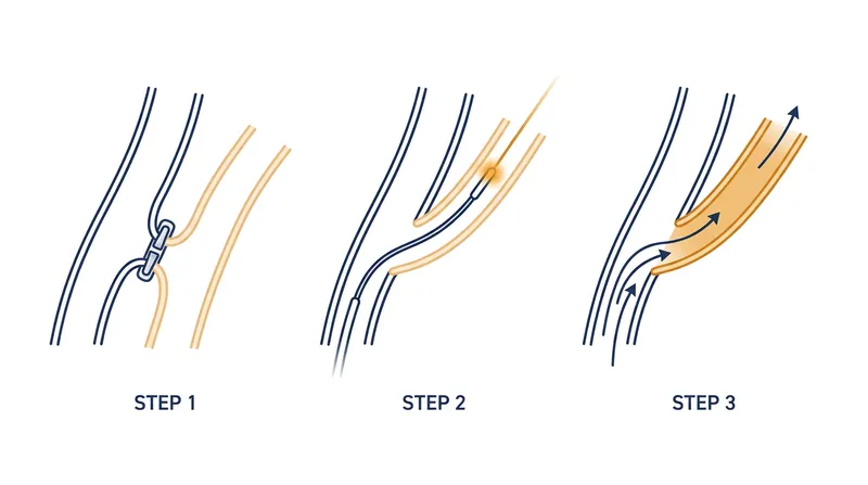 The sutureless anastomosis technique uses a titanium clip and an excimer laser to connect vessels without interrupting blood flow.