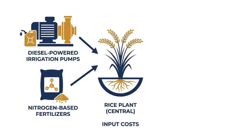 Rice cultivation is highly resource-intensive, making it vulnerable to energy and fertilizer price shocks.