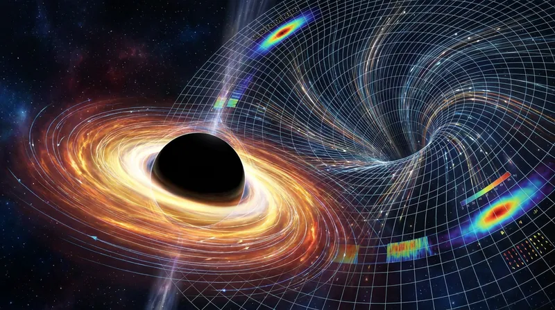 As a black hole spins, its extreme gravity drags the surrounding fabric of spacetime along with it—a phenomenon known as frame dragging.