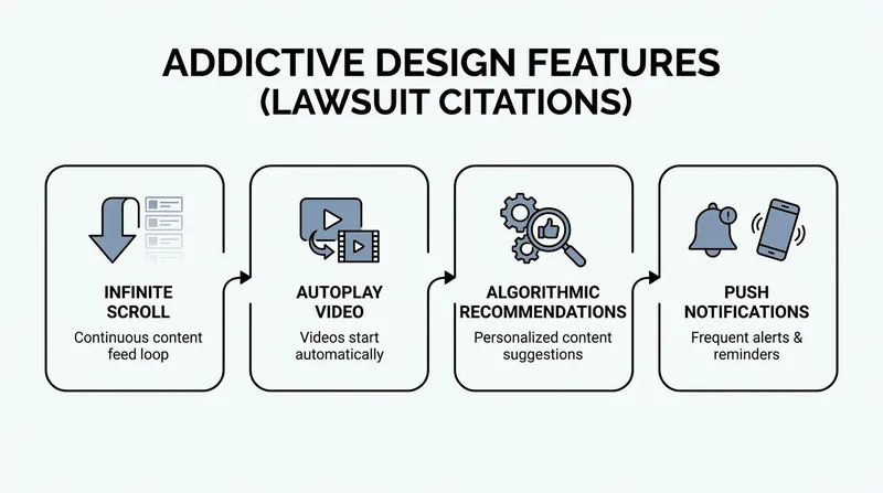 The lawsuit successfully argued that specific engagement-maximizing features constitute a defective product design.