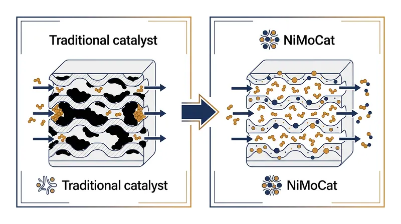 Unlike traditional nickel catalysts, NiMoCat's unique geometry prevents solid carbon from building up and choking the reaction.