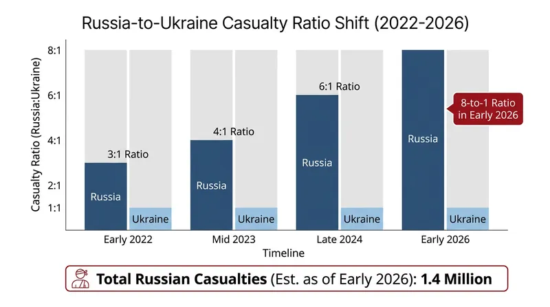 Casualty ratios have skewed heavily as autonomous drone technology expanded across the front.