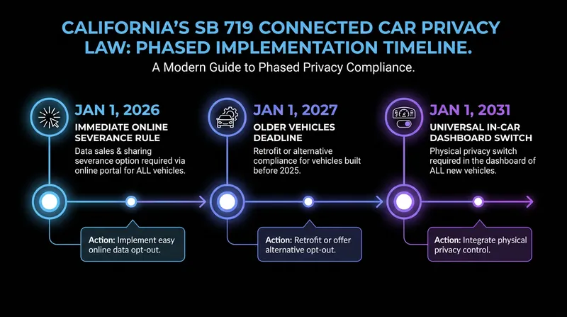The revised timeline for implementing in-car privacy controls.