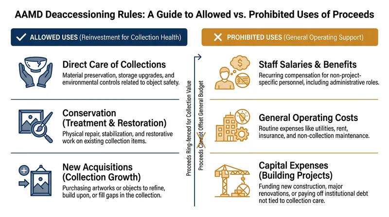 The Association of Art Museum Directors maintains strict definitions of how deaccessioning funds can be spent.