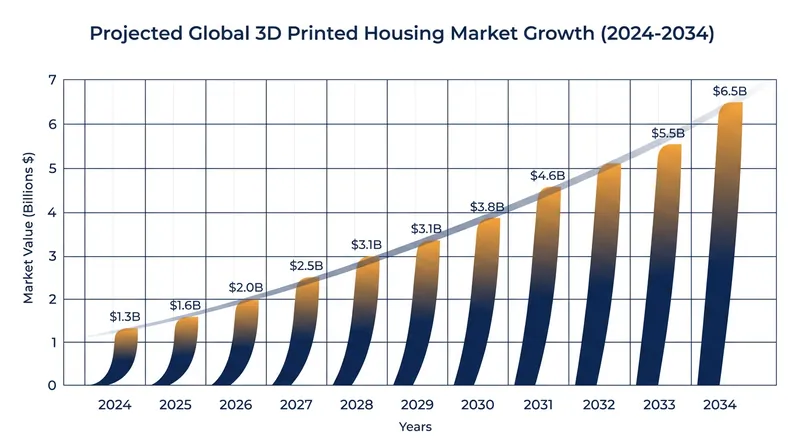 The global 3D printed housing market is projected to reach $6.5 billion by 2034 as municipalities adopt the technology.