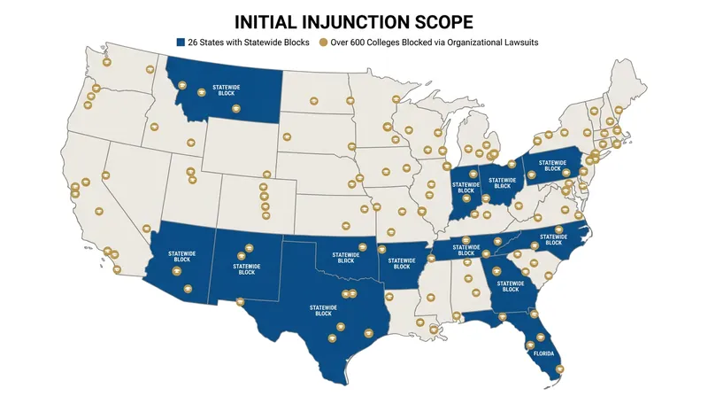 Before being vacated nationwide, the rule was blocked in a fragmented patchwork across the country.