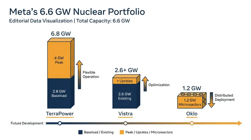 Meta's nuclear procurement spans next-generation technology, microreactors, and physical upgrades to existing plants.