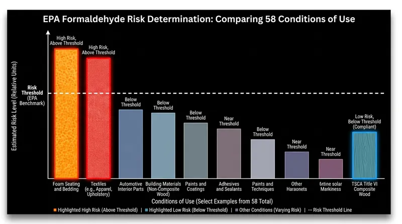 While composite wood emissions have been curbed by TSCA Title VI, foam seating and textiles remain major drivers of indoor formaldehyde exposure.