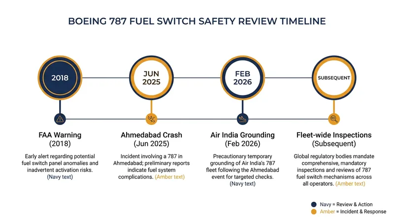 The timeline of regulatory warnings and incidents leading to the current fleet-wide safety review.