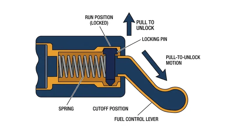 How the mechanical detent is designed to lock the fuel switch in the RUN position.